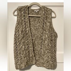 Gap Women's Open Vest Knit Crochet Tan Brown Cream Acrylic Wool Nylon Sz. Medium